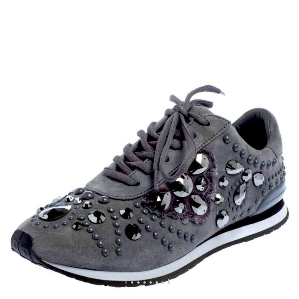 Tory Burch Grey Suede Scarlett Crystal Embellished Sneakers Size 8m, worn once